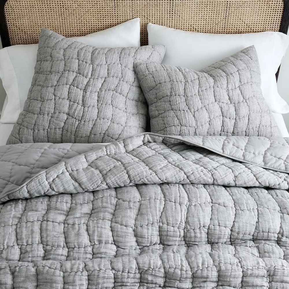 Pottery Barn Gray Cloud Quilt + 2 Euro Shams